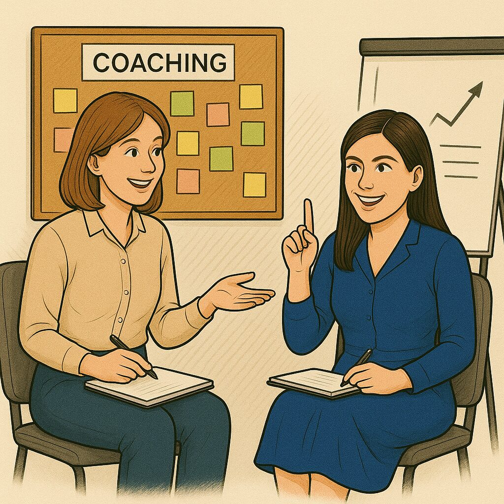 Ich sitze mit meinem Coach